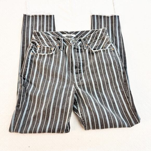 GRLFRND Karolina Taffy Skinny Striped Raw Hem Denim Jeans Size 25 - Picture 9 of 11
